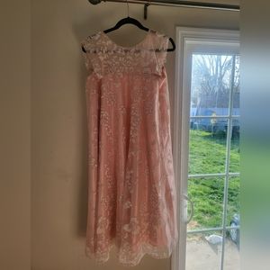 Blush lace maternity dress